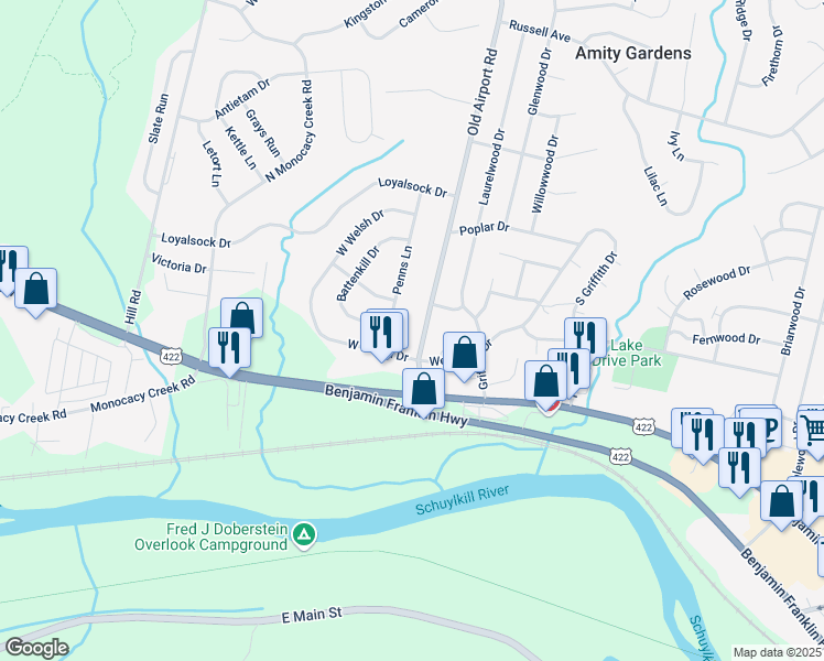 map of restaurants, bars, coffee shops, grocery stores, and more near 106 Old Airport Road in Douglassville