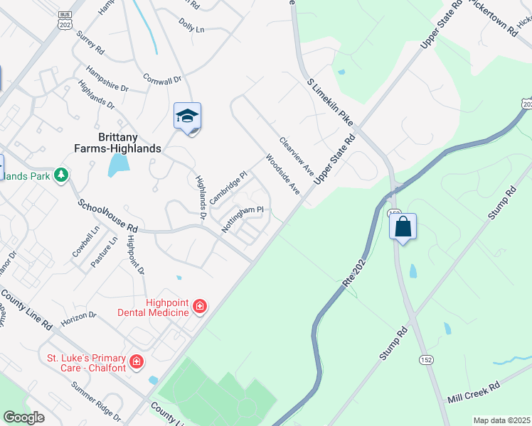 map of restaurants, bars, coffee shops, grocery stores, and more near 236 Cambridge Place in Chalfont