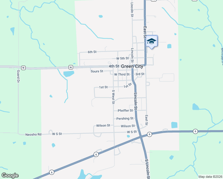map of restaurants, bars, coffee shops, grocery stores, and more near 210 South West Street in Green City