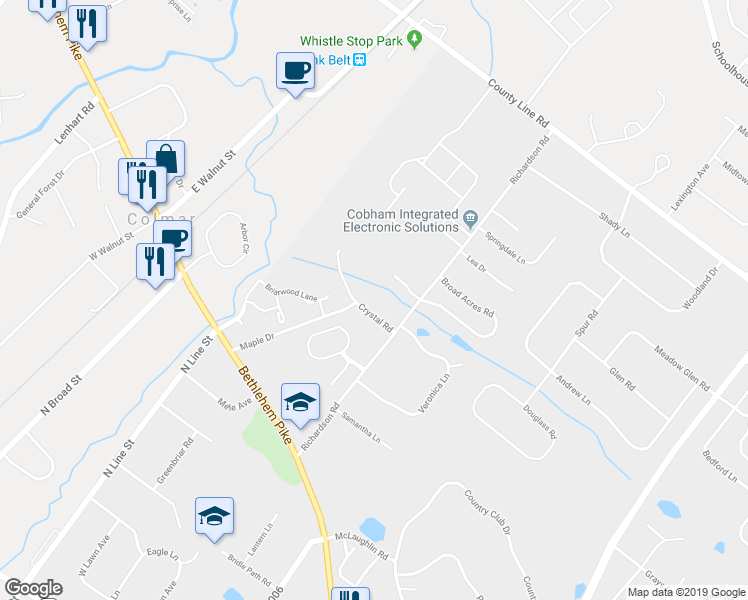 map of restaurants, bars, coffee shops, grocery stores, and more near 120 Crystal Road in Colmar