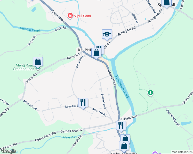 map of restaurants, bars, coffee shops, grocery stores, and more near 1001 Summit Avenue in Schwenksville
