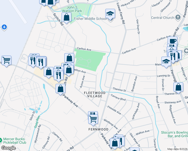 map of restaurants, bars, coffee shops, grocery stores, and more near 28 Chelmsford Court in Ewing Township