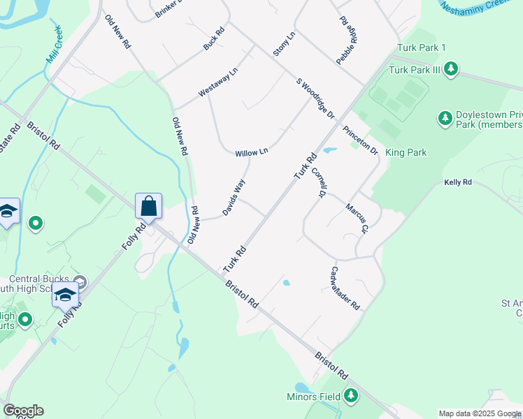 map of restaurants, bars, coffee shops, grocery stores, and more near 25 Linda Lane in Warrington