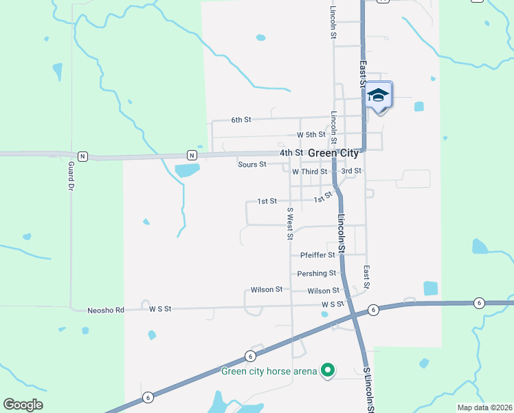 map of restaurants, bars, coffee shops, grocery stores, and more near 301-329 1st Street in Green City