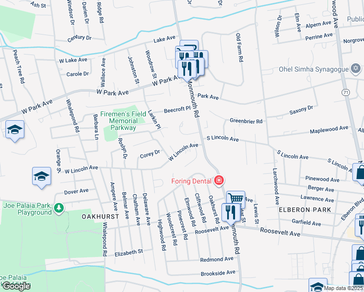 map of restaurants, bars, coffee shops, grocery stores, and more near 414 West Lincoln Avenue in Ocean Township