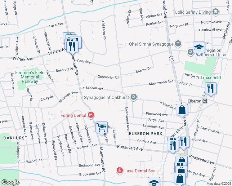 map of restaurants, bars, coffee shops, grocery stores, and more near 308 South Lincoln Avenue in Ocean Township