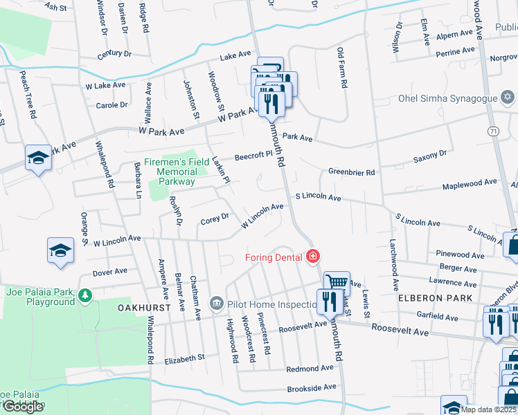 map of restaurants, bars, coffee shops, grocery stores, and more near 414 West Lincoln Avenue in Ocean Township