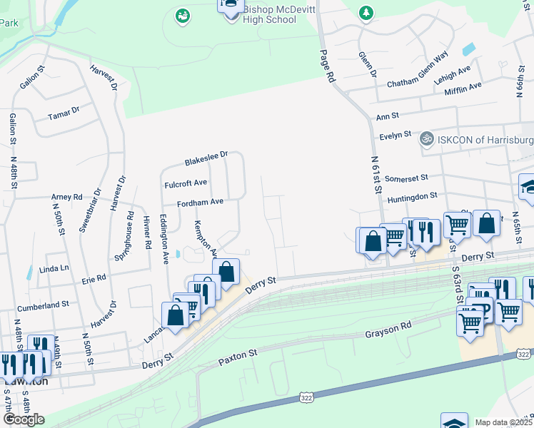 map of restaurants, bars, coffee shops, grocery stores, and more near 5786 Severna Place in Harrisburg