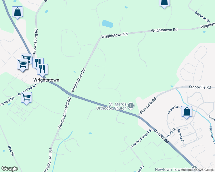 map of restaurants, bars, coffee shops, grocery stores, and more near 264 Jane Chapman Drive East in Newtown