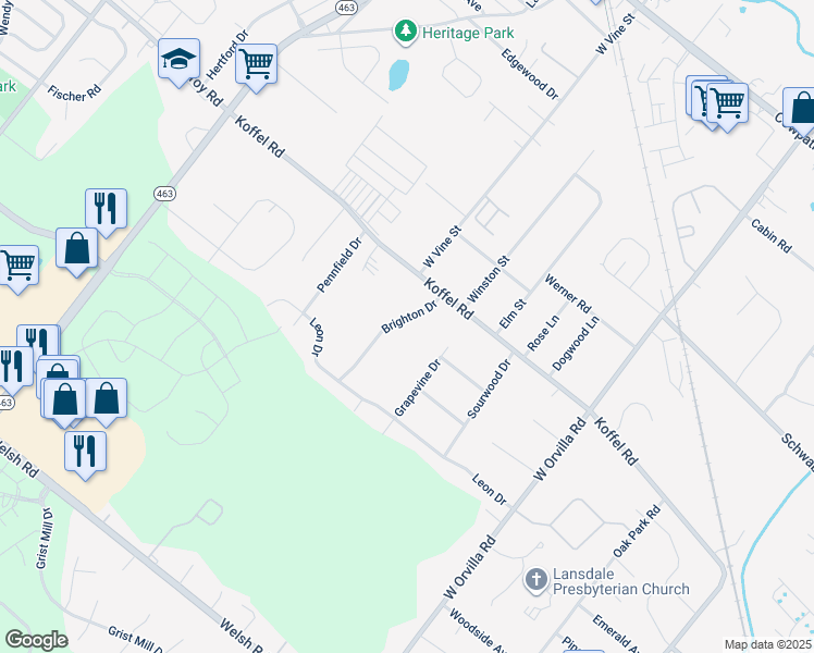 map of restaurants, bars, coffee shops, grocery stores, and more near 659 Brighton Drive in Hatfield