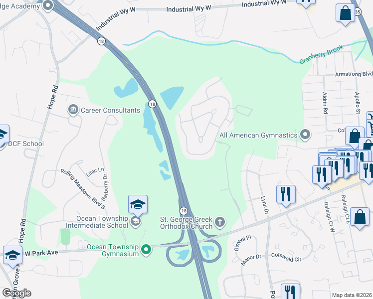 map of restaurants, bars, coffee shops, grocery stores, and more near 314 Daniele Drive in Asbury Park