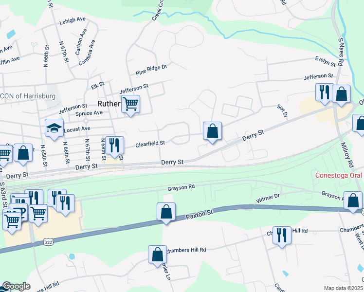 map of restaurants, bars, coffee shops, grocery stores, and more near 7247 Capital Drive in Harrisburg
