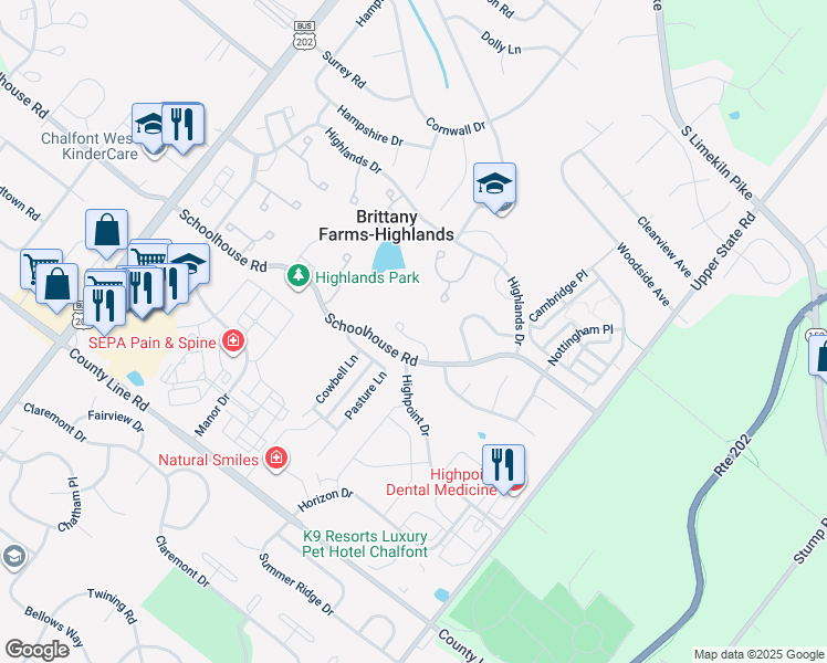 map of restaurants, bars, coffee shops, grocery stores, and more near 141 Galway Circle in Chalfont