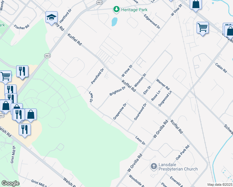 map of restaurants, bars, coffee shops, grocery stores, and more near 659 Brighton Drive in Hatfield
