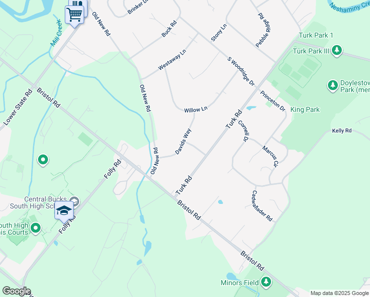 map of restaurants, bars, coffee shops, grocery stores, and more near 34 Linda Lane in Warrington