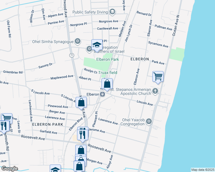 map of restaurants, bars, coffee shops, grocery stores, and more near 1190 Lincoln Court in Long Branch