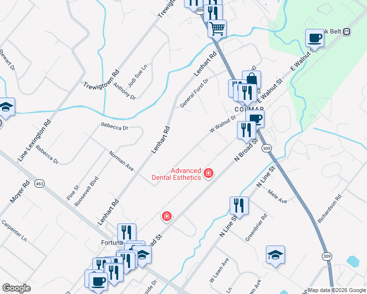 map of restaurants, bars, coffee shops, grocery stores, and more near 2410 West Walnut Street in Colmar