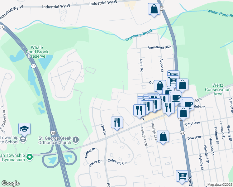 map of restaurants, bars, coffee shops, grocery stores, and more near 17 Cindy Lane in Ocean Township