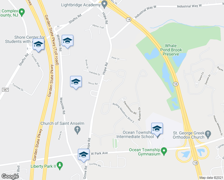 map of restaurants, bars, coffee shops, grocery stores, and more near 201 Rolling Meadows Boulevard North in Monmouth County