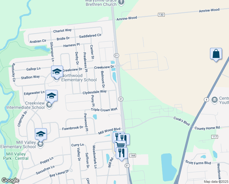 map of restaurants, bars, coffee shops, grocery stores, and more near 302 Triple Crown Way in Marysville
