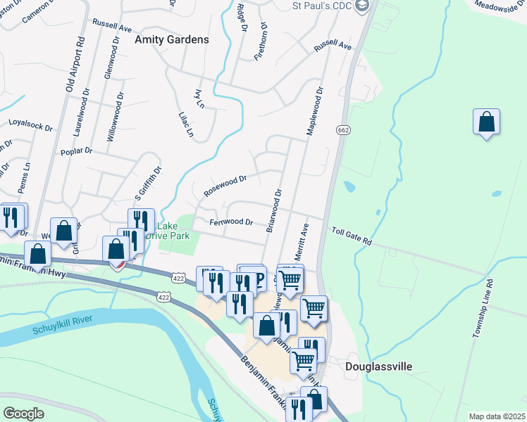 map of restaurants, bars, coffee shops, grocery stores, and more near 740 Nicholson Avenue in Douglassville