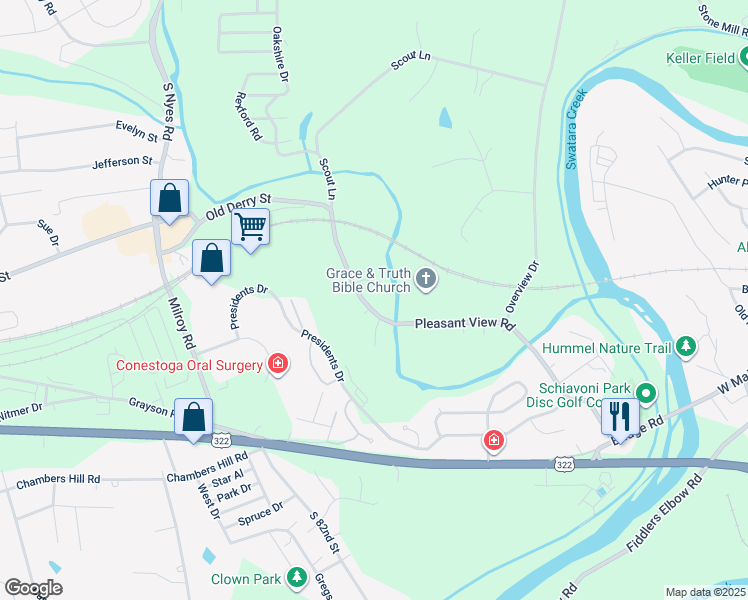 map of restaurants, bars, coffee shops, grocery stores, and more near 444 Pleasant View Road in Hummelstown