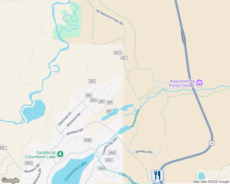 map of restaurants, bars, coffee shops, grocery stores, and more near 173 Jerico Road in Grand Lake