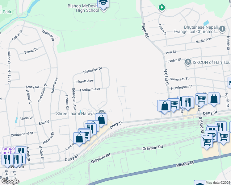 map of restaurants, bars, coffee shops, grocery stores, and more near 5786 Severna Place in Harrisburg