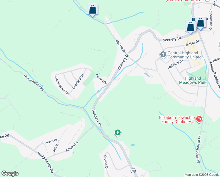 map of restaurants, bars, coffee shops, grocery stores, and more near 1005 Scenery Drive in Elizabeth