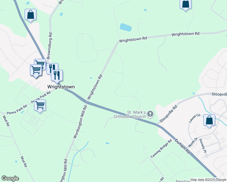 map of restaurants, bars, coffee shops, grocery stores, and more near 245 Jane Chapman Drive East in Newtown