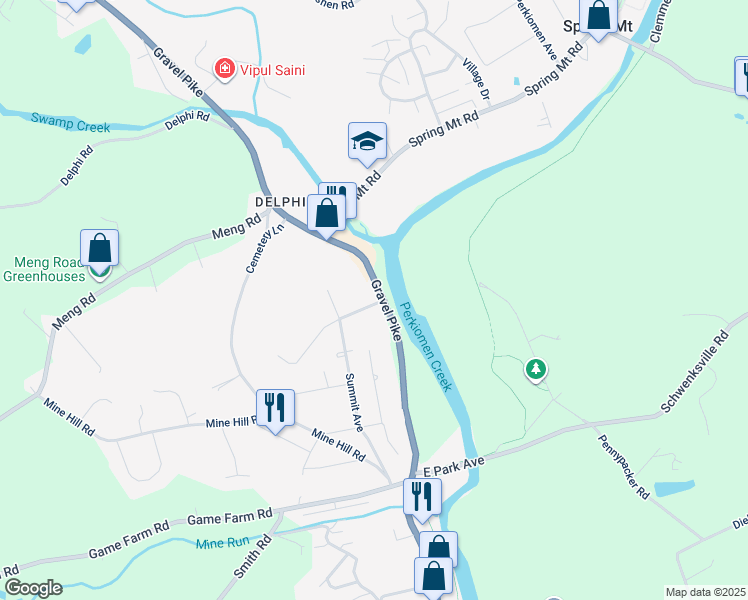 map of restaurants, bars, coffee shops, grocery stores, and more near 1001 Main St in Schwenksville