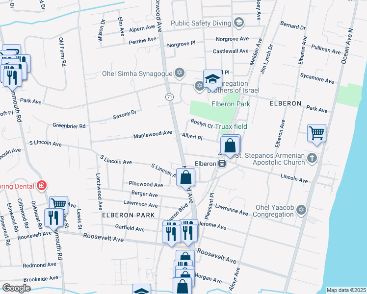 map of restaurants, bars, coffee shops, grocery stores, and more near 1001 Norwood Avenue in Long Branch