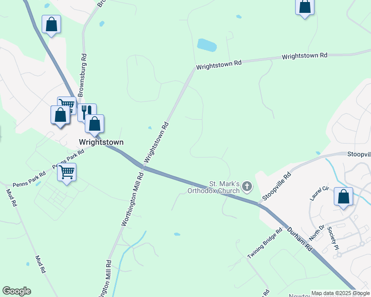 map of restaurants, bars, coffee shops, grocery stores, and more near 245 Jane Chapman Drive East in Newtown