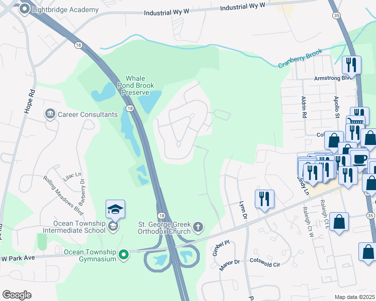 map of restaurants, bars, coffee shops, grocery stores, and more near 391 Daniele Drive in Monmouth County