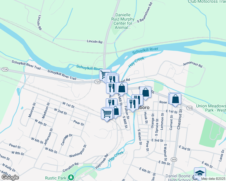map of restaurants, bars, coffee shops, grocery stores, and more near 200 North Furnace Street in Robesonia