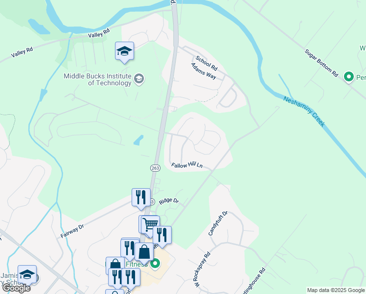 map of restaurants, bars, coffee shops, grocery stores, and more near 2663 Virginia Lane in Jamison