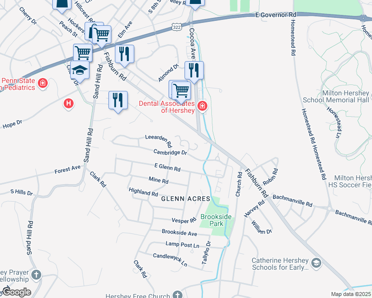 map of restaurants, bars, coffee shops, grocery stores, and more near 50 Sterling Court in Hershey