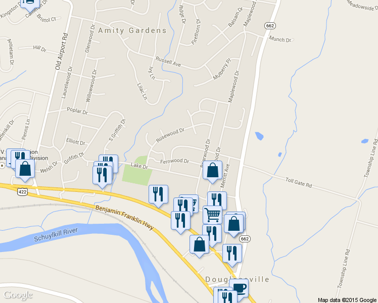 map of restaurants, bars, coffee shops, grocery stores, and more near 736 Nicholson Avenue in Douglassville