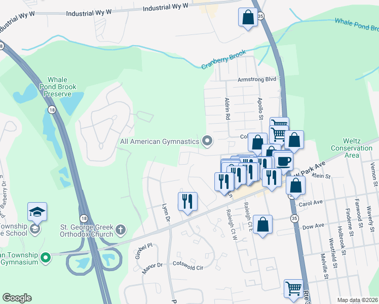 map of restaurants, bars, coffee shops, grocery stores, and more near 17 Cindy Lane in Monmouth County