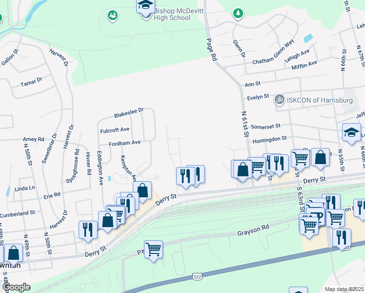 map of restaurants, bars, coffee shops, grocery stores, and more near 263 Chartwood Drive in Harrisburg