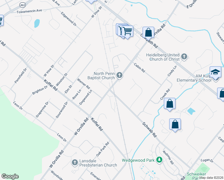 map of restaurants, bars, coffee shops, grocery stores, and more near 1001 West Orvilla Road in Hatfield