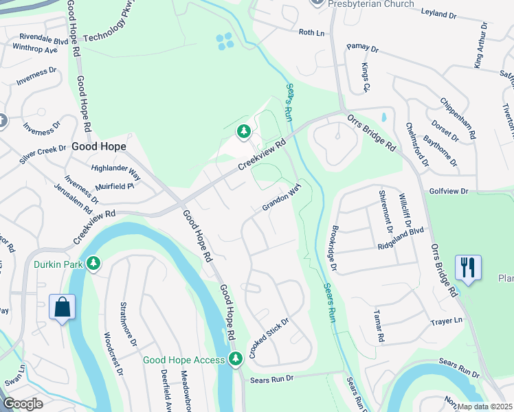 map of restaurants, bars, coffee shops, grocery stores, and more near 1065 Pebble Court in Mechanicsburg