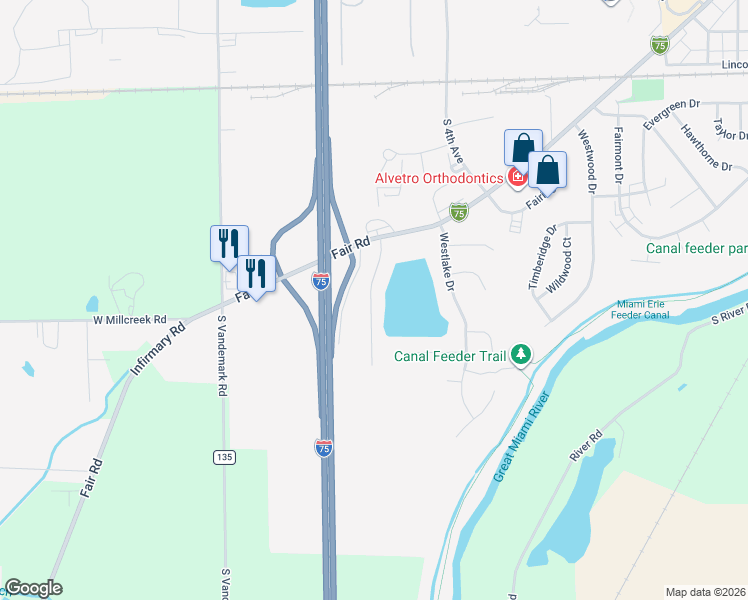 map of restaurants, bars, coffee shops, grocery stores, and more near 1661 Cumberland Avenue in Sidney