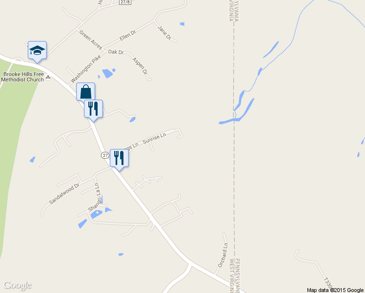 map of restaurants, bars, coffee shops, grocery stores, and more near 362 Sunrise Lane in Wellsburg