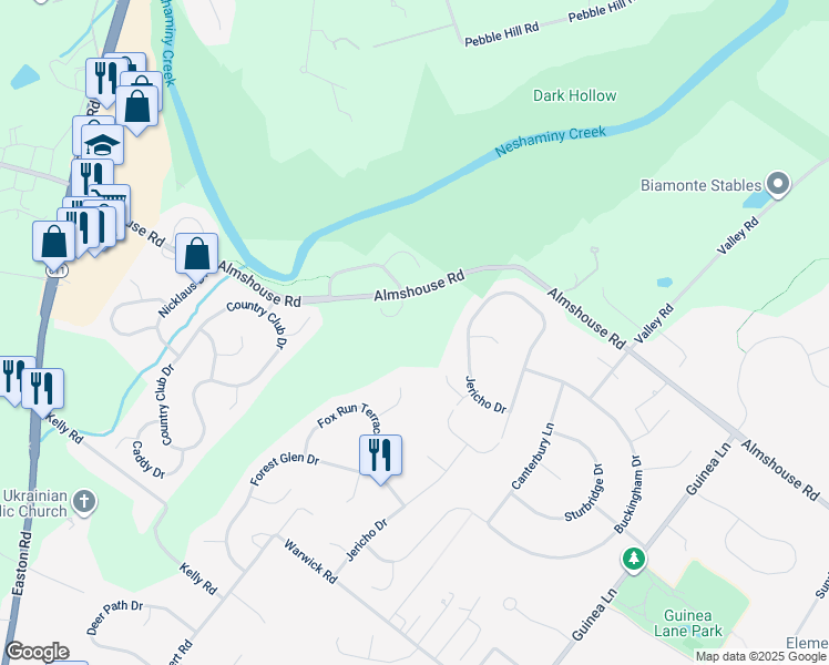 map of restaurants, bars, coffee shops, grocery stores, and more near 2004 Par Drive in Doylestown