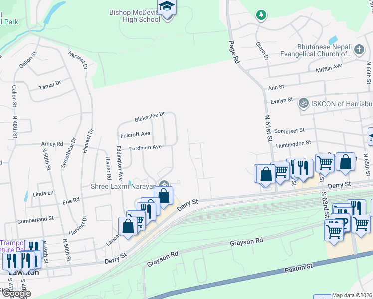 map of restaurants, bars, coffee shops, grocery stores, and more near 5786 Severna Place in Harrisburg