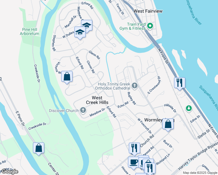 map of restaurants, bars, coffee shops, grocery stores, and more near 1309 Well Drive in Camp Hill