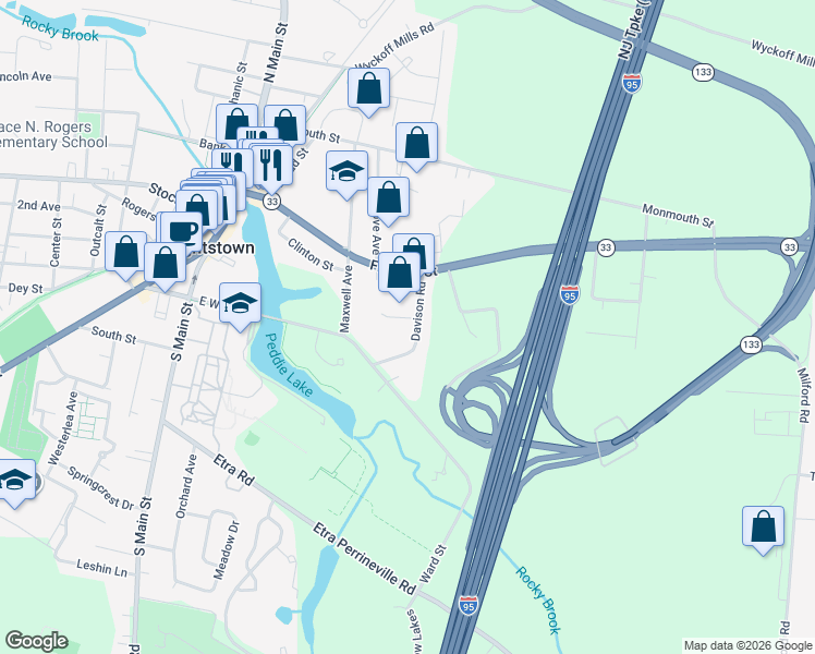 map of restaurants, bars, coffee shops, grocery stores, and more near 15 Davison Road in East Windsor