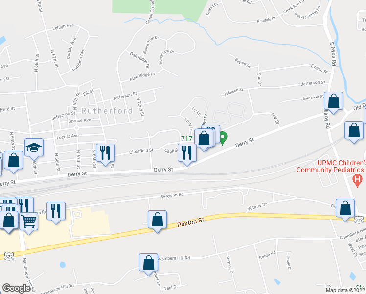 map of restaurants, bars, coffee shops, grocery stores, and more near 7277 Capital Drive in Harrisburg