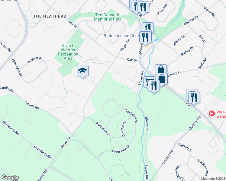 map of restaurants, bars, coffee shops, grocery stores, and more near 235 Cutleaf Circle in Harleysville